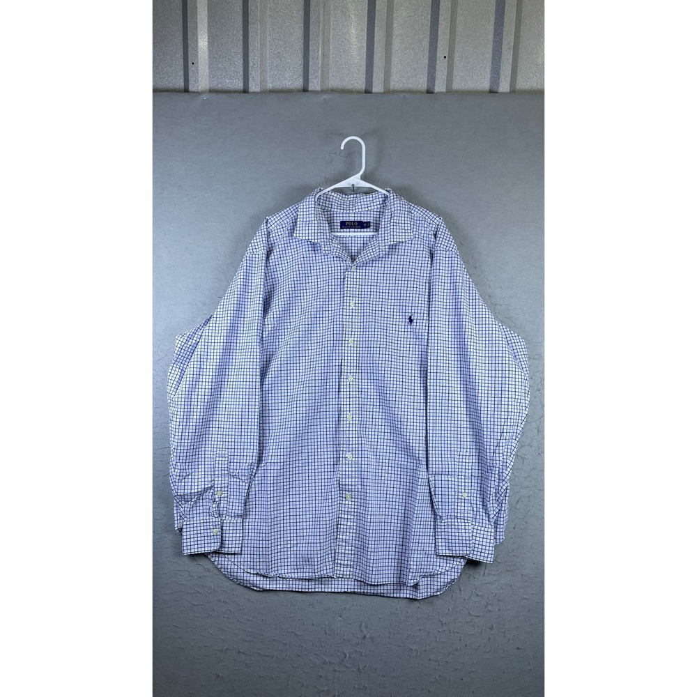 Polo Ralph Lauren Button Down Shirt Mens 3XB Blue Check Good Long Sleeve Pony